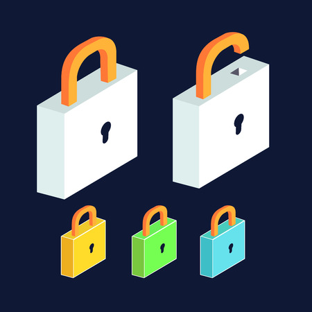 lock icon set. Open and close padlocks. Isometric view flat design