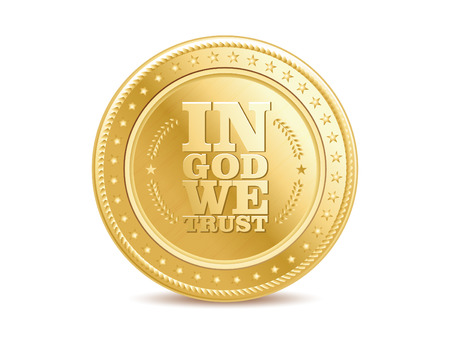 golden finance isolated dollar coin with text 'in God We Trust'.のイラスト素材