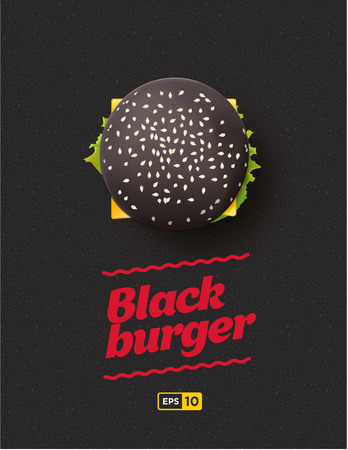Top view illustration of black cheesburger on the dark background.のイラスト素材