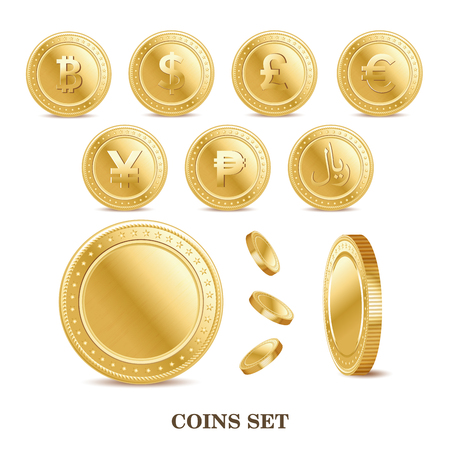 set of the currency golden isolated finance coin icons.のイラスト素材