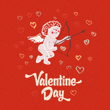 illustration of Cupid on the retro love background for happy valentines day card.のイラスト素材