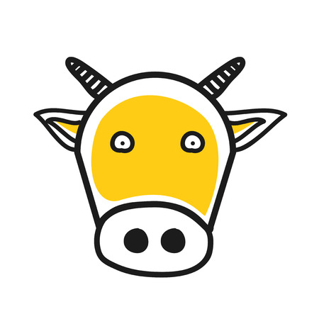 Cartoon animal head icon. Cow face avatar for profile of social networks. Hand drawn design.のイラスト素材