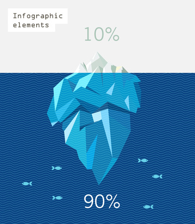 iceberg infographic polygon flat illustration. Blue waves and  small fishesのイラスト素材