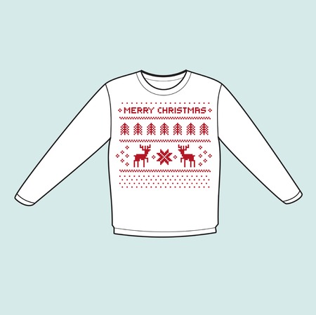 christmas winter warm sweater flat icon mockup with pixel deersのイラスト素材