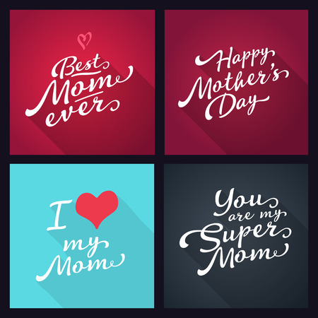 Happy mothers day. Set of lettering typography.  Long shadow signs.のイラスト素材