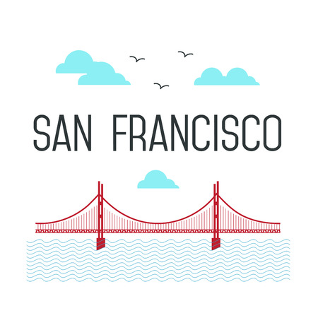San Francisco Golden Gate Bridge. San Francisco landmark illustration. Line flat style. San Francisco viewの写真素材