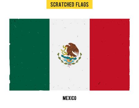 Mexican grunge flag with little scratches on surface. A hand drawn scratched flag of Mexico with a easy grunge texture. Vector modern flat design.のイラスト素材