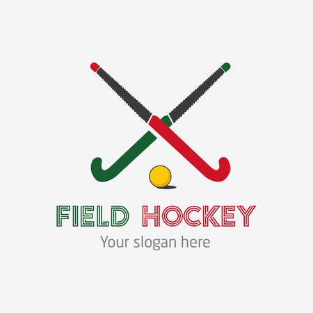 Field hockey team sport club badge with two hockey sticks and ballのイラスト素材