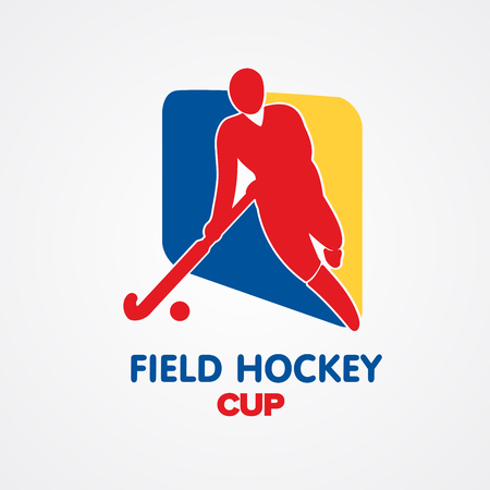 Field hockey cup sport badge with man silhouette and stickのイラスト素材