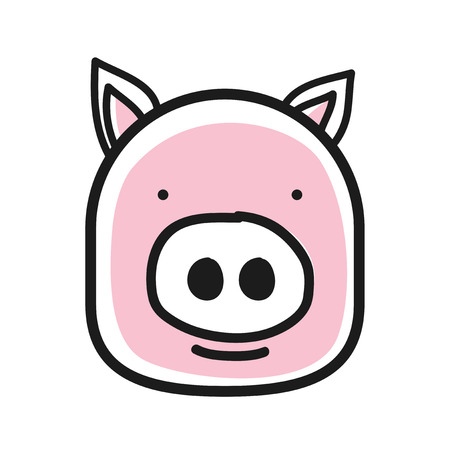 Cartoon animal head icon. Pig face avatar for profile of social networks. Hand drawn designのイラスト素材