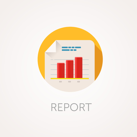 Report Icon. Flat design style with long shadow. Data, statistical diagram or document icon. White file icon with histogram. App iconのイラスト素材