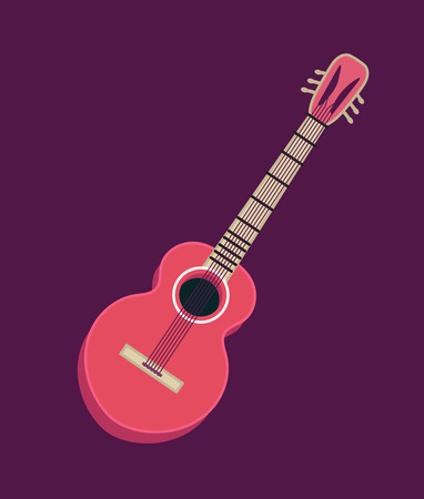 Classical acoustic guitar. Isolated silhouette classic guitar. Musical string instrument. Vector illustration in flat style.のイラスト素材