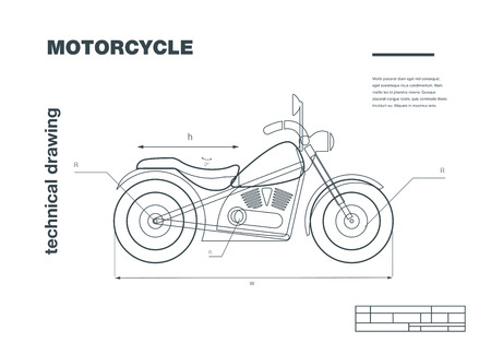 Technical wireframe Illustration with motorbike drawing on the white background.のイラスト素材