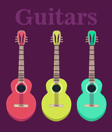 set of a classical acoustic guitars. Isolated silhouette classic guitars. Musical string instruments.のイラスト素材