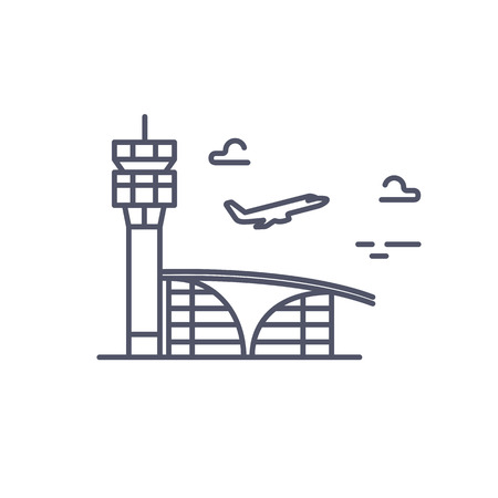 Airport building. Plane taking off.  line iconのイラスト素材