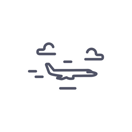 Plane flies through clouds. line icon.のイラスト素材