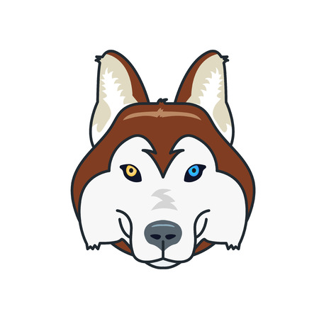 husky dog head mascot. Flat style. Different eyesのイラスト素材