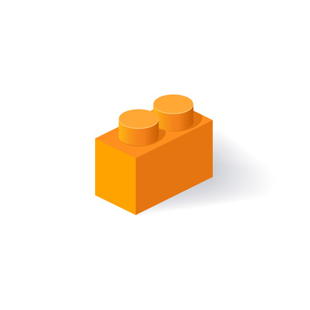 Isometric Plastic Building Block with shadow. Vector orange brickのイラスト素材