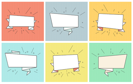 Empty Ribbon Banners Retro Vector Bubbles Set Vintage Hand Drawn