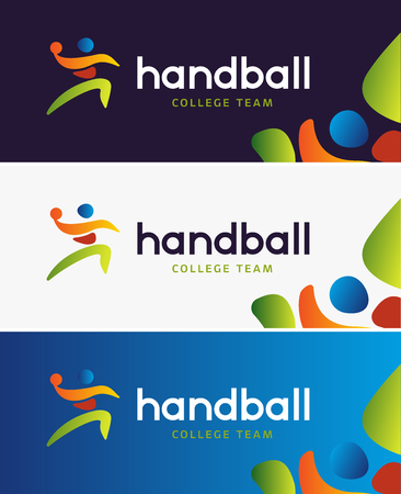 Handball vector banner. Abstract colorful silhouette of player for tournament identity. Handball College Championship.のイラスト素材