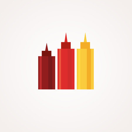 Ketchup, hot sauce and mustard squeeze bottles. Vector icons set. Flat style designのイラスト素材