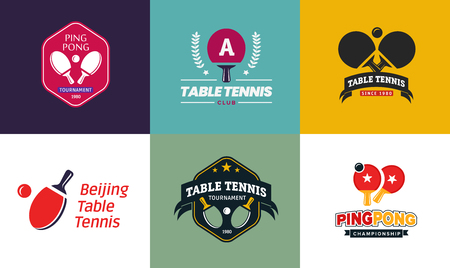 Set of vintage color table tennis icons and badges. Collection of the championship labels.のイラスト素材