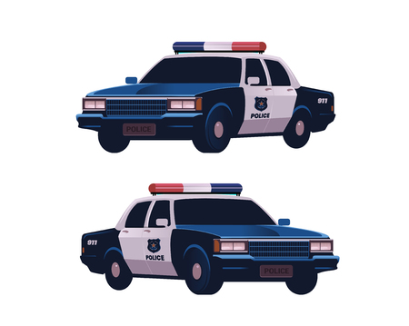 Retro police cars set. Isometric view. Police transport isolated on the white background.のイラスト素材