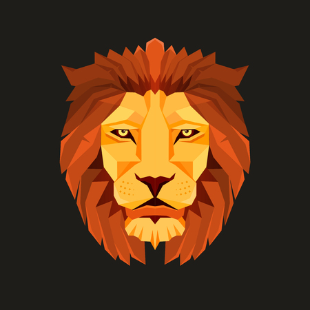 Lion head in colored illustration with low poly design in black background.のイラスト素材