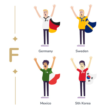 World competition. Soccer fans support national teams. Football fan with flag. Sport celebration. Modern flat illustrationのイラスト素材