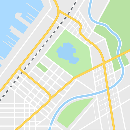 City map illustration for navigation app. Top view. City layout map with port and riverのイラスト素材