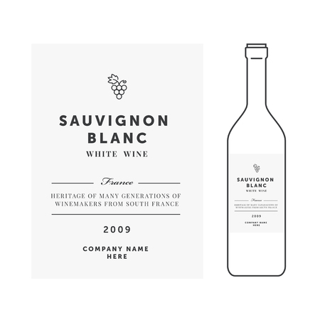 White wine label. premium template. Clean and modern design. Sauvignon Blanc grape sortの写真素材