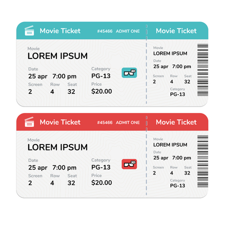 Realistic modern cinema tickets isolated on white background.の写真素材