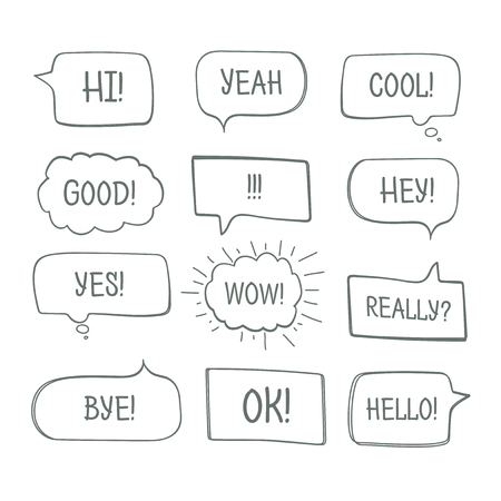 Hand drawn comic speech bubbles with message words collectionの写真素材