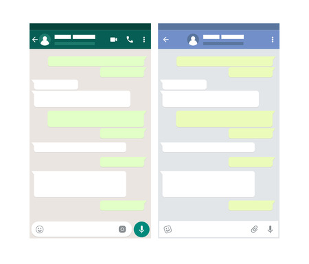 Two mobile messenger mockups. Chat app template. Modern design. illustrationの写真素材