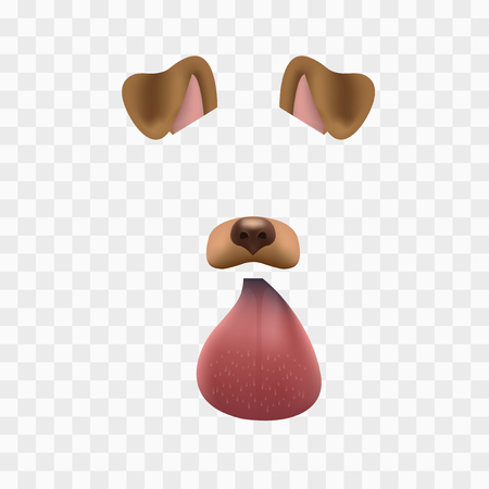 Dog face mask for video chat isolated on checkered background. Animal character ears and nose. 3d filter effect for selfie photo decoration. Brown dog elementsの写真素材