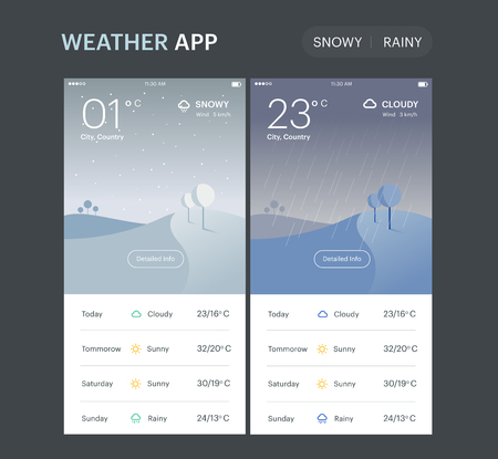 Weather Application UI UX Vector Illustrationのイラスト素材