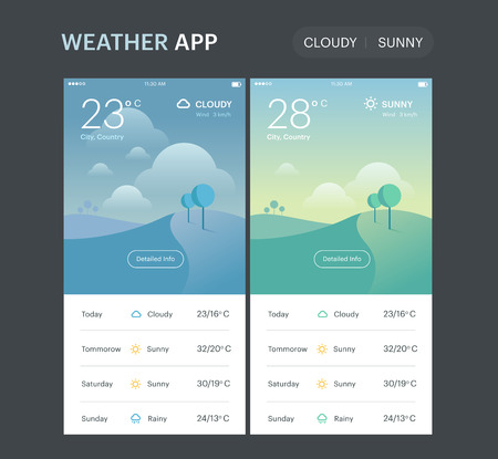 Weather Application UI UX Vector Illustrationのイラスト素材