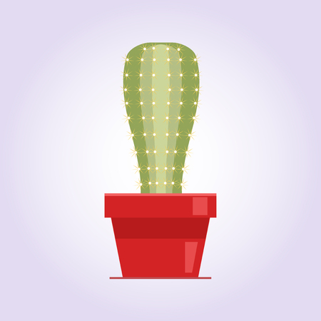 Decorative cactus with prickles on the white background. Home plant in pot. Flat style icon.のイラスト素材