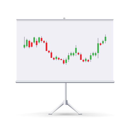 Vector realistic blank flipchart with japanese candles isolated on white background. Forex trading trainingのイラスト素材