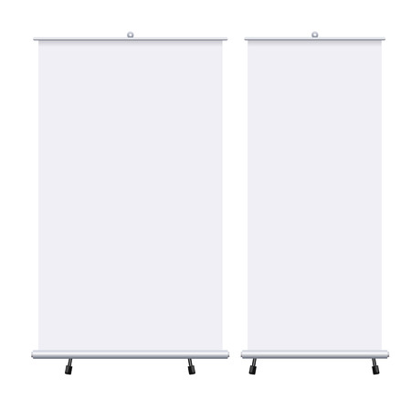 Blank roll up banners set isolated on the white background. Design template blank pop up banner for presentation, corporate training and briefing. mockup.の写真素材
