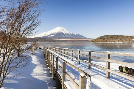 Fuji Mountain in Winter at Lake Yamanakako, Japanの写真素材