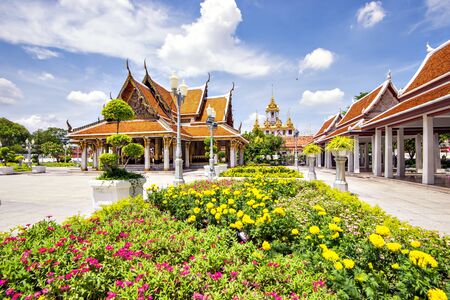Grand Golden Pagoda Loha Prasart at Wat Ratchanadda Temple, Tourist Destination of Bangkok, Thailandの写真素材
