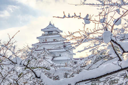 Tsuruga Castle covered with Snow in Winter, Aizu Wakamatsu, Fukushimaのeditorial素材