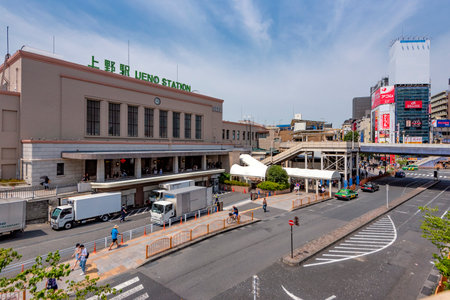 Japan - July 19, 2020 : Cityscape View of The Street in front of JR Ueno Station in Summer Covid-19 Spreading Time, Ueno, Tokyoのeditorial素材