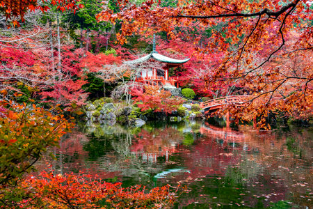 Japan - November 21, 2019 : Bentendo Hall located at Daigoji Temple among Colorful Maple Trees garden in Autumn, Kyoto, Japanのeditorial素材