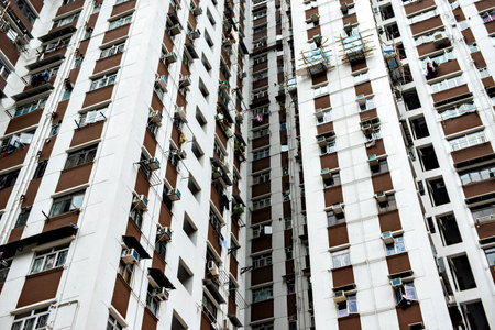 Hong Kong - December 11, 2019 : Crowded of Apartment Rooms of Public Estate located on Hong Kong Island, Hong Kongのeditorial素材