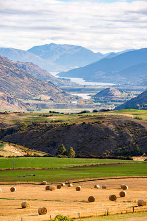 Golden Farmland with Queenstown Background in Autumn, Queenstown, New Zealand