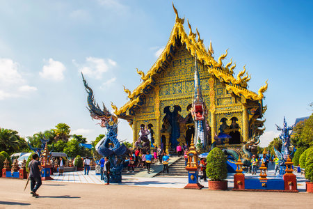 Thailand - November 15, 2019 : Tourists enjoy sightseeing Blue Chapel of Wat Rong Suea Ten "Blue Temple", One of most destination of  Chiang Raiのeditorial素材