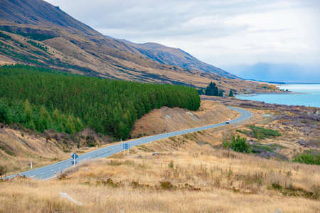 Road to Mount Cook, New Zealandの写真素材