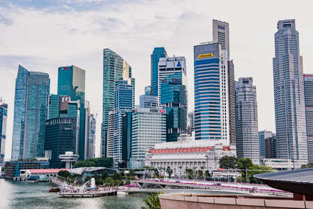 Singapore - August 14. 2019 : Scenic view of Skyscraper buildings near Marina Bay at Central District of Singaporeのeditorial素材